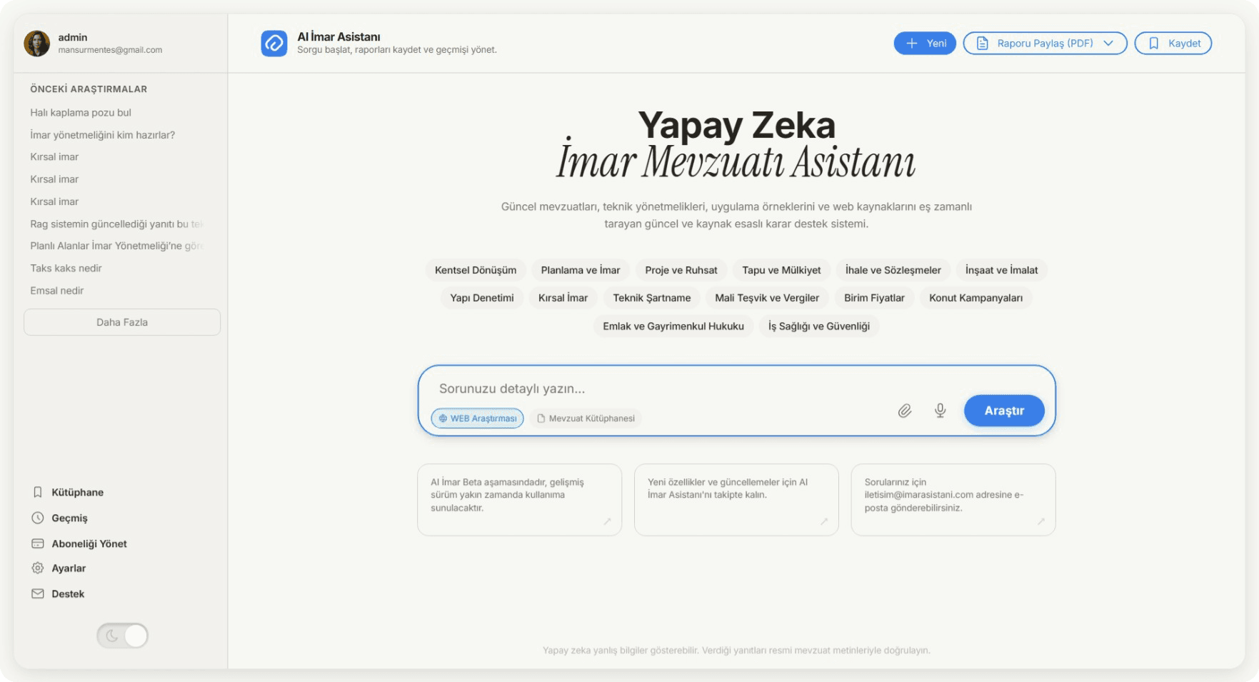 AI İmar Asistanı arayüzü